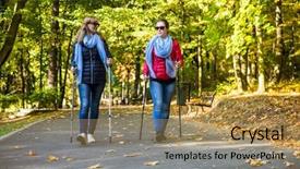  Presentation with walking nordic - Colorful presentation theme enhanced with nordic walking - active people working backdrop and a  colored foreground