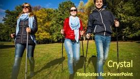  Presentation with city people walking - Audience pleasing PPT theme consisting of nordic walking - active people working backdrop and a  colored foreground