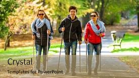  Presentation with elderly people walking difficulties - Amazing presentation theme having nordic walking - active people working backdrop and a coral colored foreground