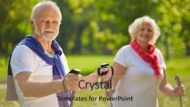  Presentation with walking nordic - Cool new slide set with nordic walking - happy senior couple hiking together backdrop and a coral colored foreground