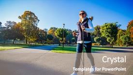 Presentation with walking nordic - PPT layouts featuring nordic walking - middle-age woman background and a coral colored foreground