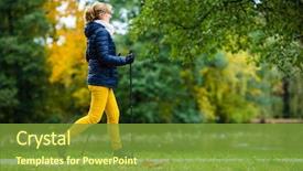  Presentation with walking nordic - Cool new presentation theme with nordic walking - middle-age woman backdrop and a  colored foreground