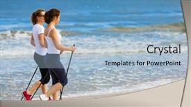  Presentation with walking nordic - Beautiful PPT theme featuring nordic walking - two women training backdrop and a  colored foreground