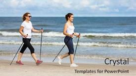  Presentation with walking nordic - Colorful presentation design enhanced with nordic walking - two women training backdrop and a  colored foreground