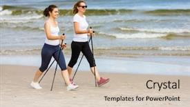  Presentation with walking nordic - Audience pleasing slide set consisting of nordic walking - two women training backdrop and a soft green colored foreground