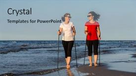  Presentation with walking nordic - Theme with nordic walking - two women working background and a  colored foreground