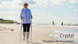  Presentation with walking nordic - PPT theme consisting of nordic walking - woman training background and a soft green colored foreground