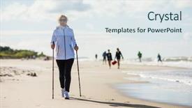  Presentation with walking nordic - Slide deck with nordic walking - woman training background and a sky blue colored foreground