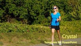  Presentation with walking nordic - Beautiful PPT theme featuring nordic walking - young woman training backdrop and a tawny brown colored foreground