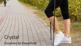  Presentation with walking nordic - Presentation design with nordic walking - young woman training background and a light gray colored foreground