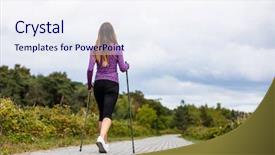  Presentation with walking nordic - Amazing presentation design having nordic walking - young woman training backdrop and a sky blue colored foreground