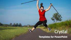  Presentation with walking nordic - PPT theme consisting of nordic walking - young woman training background and a  colored foreground