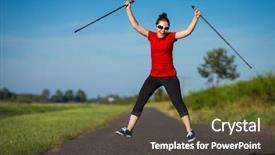  Presentation with walking nordic - Theme featuring nordic walking - young woman training background and a  colored foreground