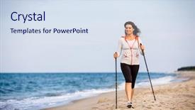  Presentation with walking nordic - Presentation design consisting of nordic walking - young woman working background and a sky blue colored foreground