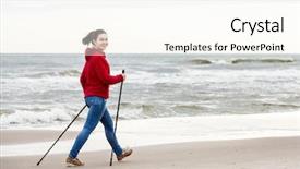  Presentation with walking nordic - PPT layouts consisting of nordic walking - young woman working background and a  colored foreground