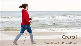  Presentation with walking nordic - Theme with nordic walking - young woman working background and a  colored foreground