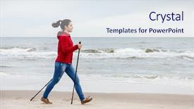  Presentation with walking nordic - Beautiful presentation theme featuring nordic walking - young woman working backdrop and a  colored foreground