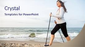  Presentation with walking nordic - PPT theme having nordic walking - young woman working background and a  colored foreground
