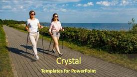  Presentation with walking nordic - Presentation having nordic walking- family training background and a tawny brown colored foreground