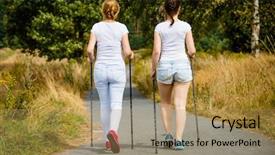  Presentation with walking nordic - Presentation theme consisting of nordic walking - active people working background and a coral colored foreground