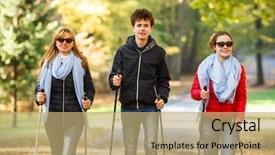  Presentation with walking nordic - Colorful presentation theme enhanced with nordic walking - active people working backdrop and a coral colored foreground