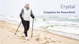 Presentation with walking nordic - PPT theme enhanced with nordic-walking-beautiful-woman-training background and a sky blue colored foreground
