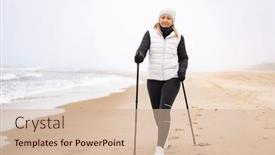  Presentation with walking nordic - Slides having nordic-walking-beautiful-woman-training background and a soft green colored foreground
