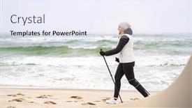  Presentation with walking nordic - PPT theme consisting of nordic-walking-beautiful-woman-training background and a sky blue colored foreground