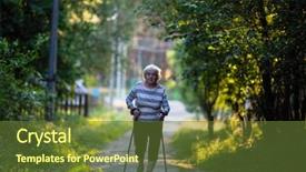  Presentation with walking nordic - Slide deck featuring nordic walking elderly woman background and a tawny brown colored foreground