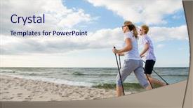  Presentation with walking nordic - Slide deck having nordic walking man woman training beach background and a sky blue colored foreground