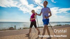  Presentation with walking nordic - Cool new PPT theme with nordic-walking-middle-aged-woman backdrop and a violet colored foreground