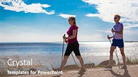  Presentation with walking nordic - Slide set enhanced with nordic-walking-middle-aged-woman background and a coral colored foreground