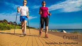  Presentation with walking nordic - Amazing presentation design having nordic-walking-middle-aged-woman backdrop and a gold colored foreground