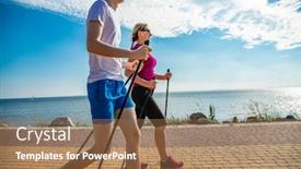  Presentation with walking nordic - Presentation theme consisting of nordic-walking-middle-aged-woman background and a coral colored foreground