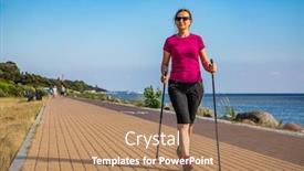  Presentation with walking nordic - Amazing presentation theme having nordic-walking-middle-aged-woman backdrop and a coral colored foreground