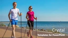  Presentation with walking nordic - Presentation enhanced with nordic-walking-middle-aged-woman background and a violet colored foreground
