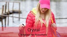  Presentation with girl in red dress - Cool new presentation with nordic walking on the lakeside backdrop and a red colored foreground