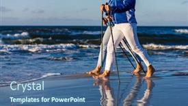  Presentation with walking nordic - Beautiful slide deck featuring nordic-walking-two-women-working backdrop and a ocean colored foreground