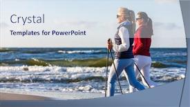 Presentation with walking nordic - PPT theme with nordic-walking-two-women-working background and a sky blue colored foreground