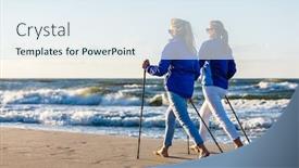  Presentation with walking nordic - Presentation theme with nordic-walking-two-women-working background and a sky blue colored foreground