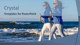  Presentation with walking nordic - Cool new presentation design with nordic-walking-two-women-working backdrop and a light blue colored foreground
