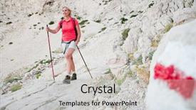  Presentation with walking nordic - Cool new PPT theme with 3d people - man person with blank advertising billboard backdrop and a gray colored foreground