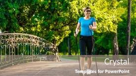  Presentation with walking nordic - PPT theme having nordic-walking-woman-training background and a coral colored foreground