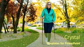  Presentation with walking nordic - PPT theme having nordic-walking-woman-training background and a tawny brown colored foreground