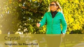  Presentation with walking nordic - PPT theme with nordic-walking-woman-training background and a gold colored foreground
