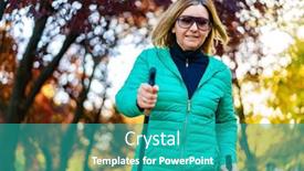  Presentation with walking nordic - Theme having nordic-walking-woman-training background and a teal colored foreground