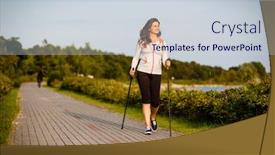  Presentation with walking nordic - Colorful PPT theme enhanced with nordic walking - young woman training backdrop and a lemonade colored foreground