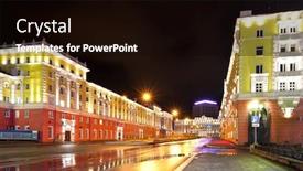  Presentation with cityscape - Presentation theme featuring norilsk colorful cityscape at night background and a black colored foreground