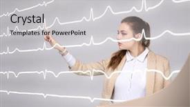  Presentation with doctor helps to get out of bed an elderly woman - Amazing slide deck having normal sline - doctor woman working with cardiogram backdrop and a  colored foreground
