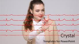  Presentation with pipe lines - Cool new presentation theme with normal sline - doctor woman working with cardiogram backdrop and a  colored foreground
